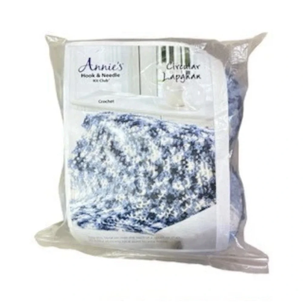 Annie's Hook & Needle Kit Club Crochet Circular Lapghan Kit Blue White Yarn NEW